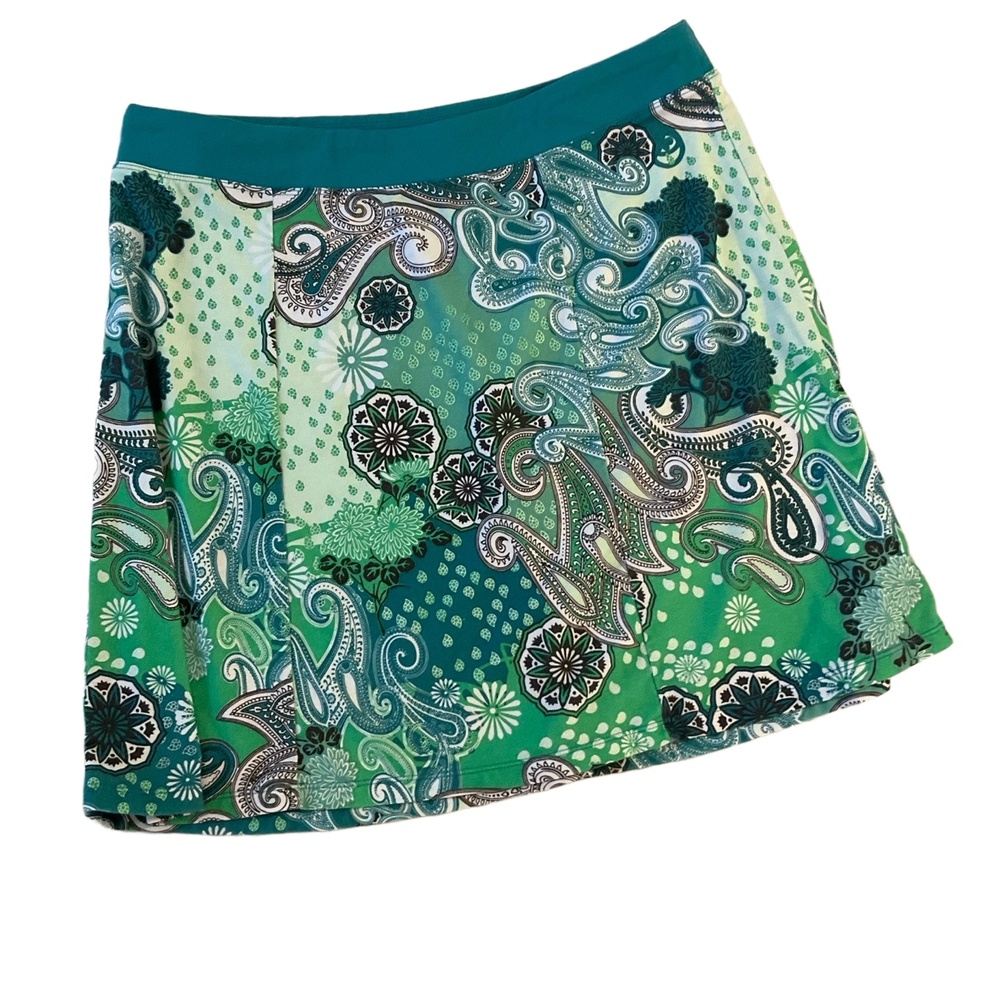 Prana Green Teal Paisley Skater Skirt